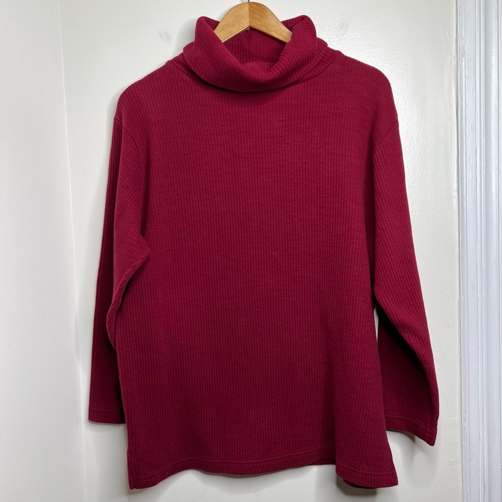 VTG Jenny Buchanan Maroon Ribbed Slouchy Turtleneck Top Womenβs Large Oversized